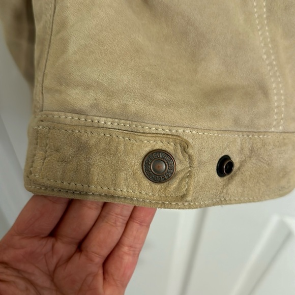Levi’s Premium Suede Sherpa Trucker Jacket S Small Beige Tan - Picture 6 of 9
